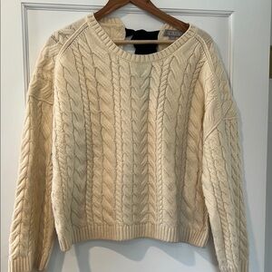 J. Crew Women's Cream Cable Knit Sweater with Black Satin Tie Size Large
